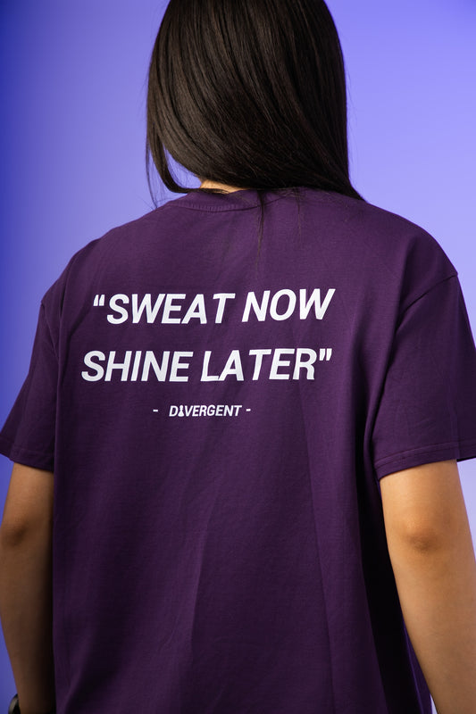 Oversized T-shirt - "Sweat Now Shine Later" Purple